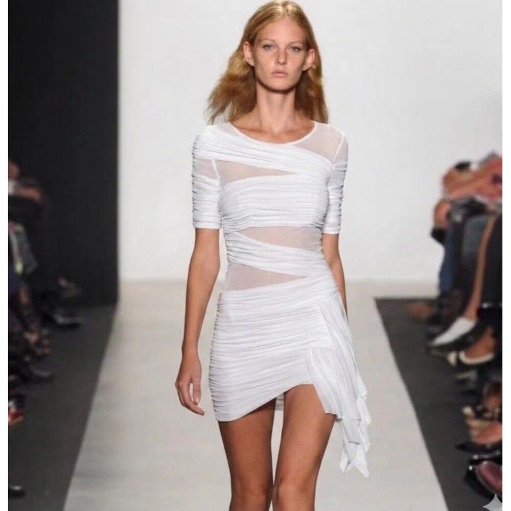 BCBG Runway White Sheer Mesh Bodycon Mini Dress Women’s S NWT